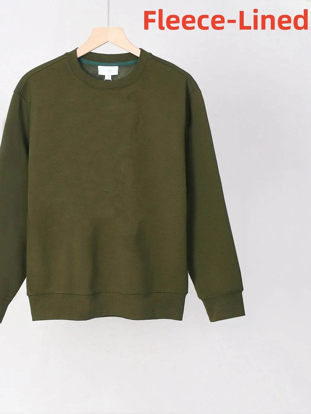 Men's Hoodie Sweatshirt round Neck Pullover Fleece Lined Thick Long Sleeve Military Green Simple Style Moisture Wicking
