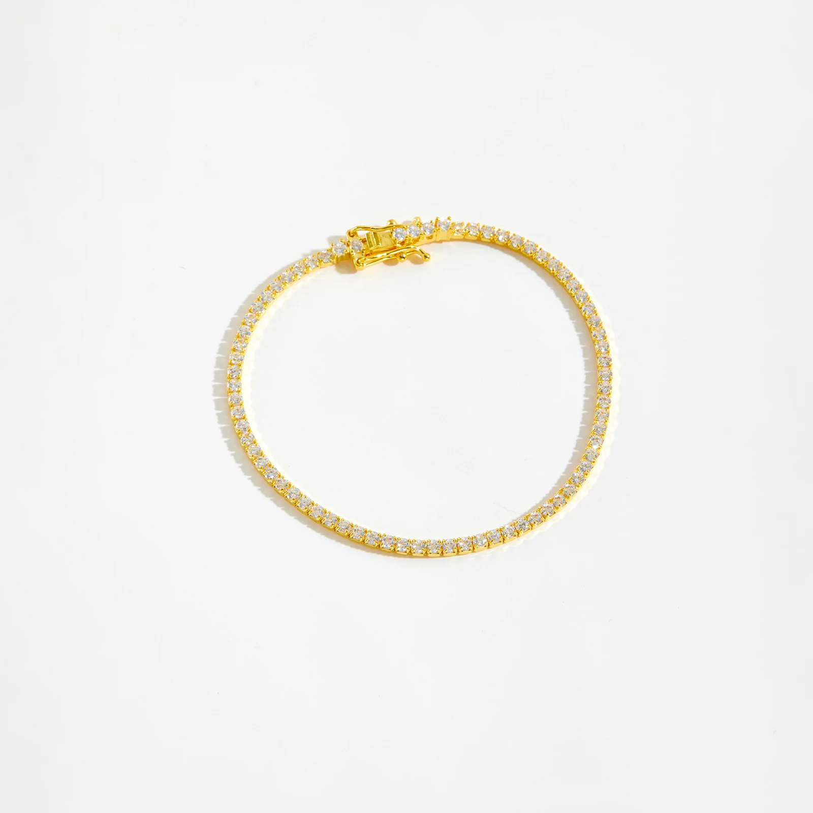 ANDYWEN 925 Sterling Silver Gold 2mm Tennis Bracelet Round Zircon CZ Bangle Claps Women Chain Crystal Wedding Fine Jewelry