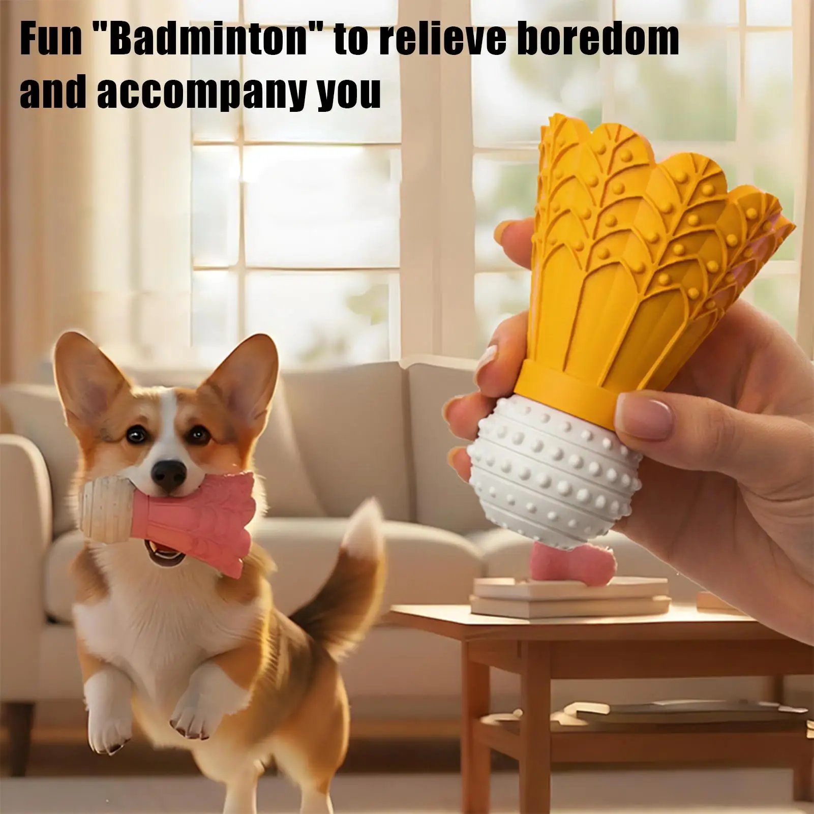 Dog Food Dispenser Toy Badminton Shape Fun Bouncing Feeder With Bell Puppy Chew Toys For Travel Pool Park Yard Bedroom Garden