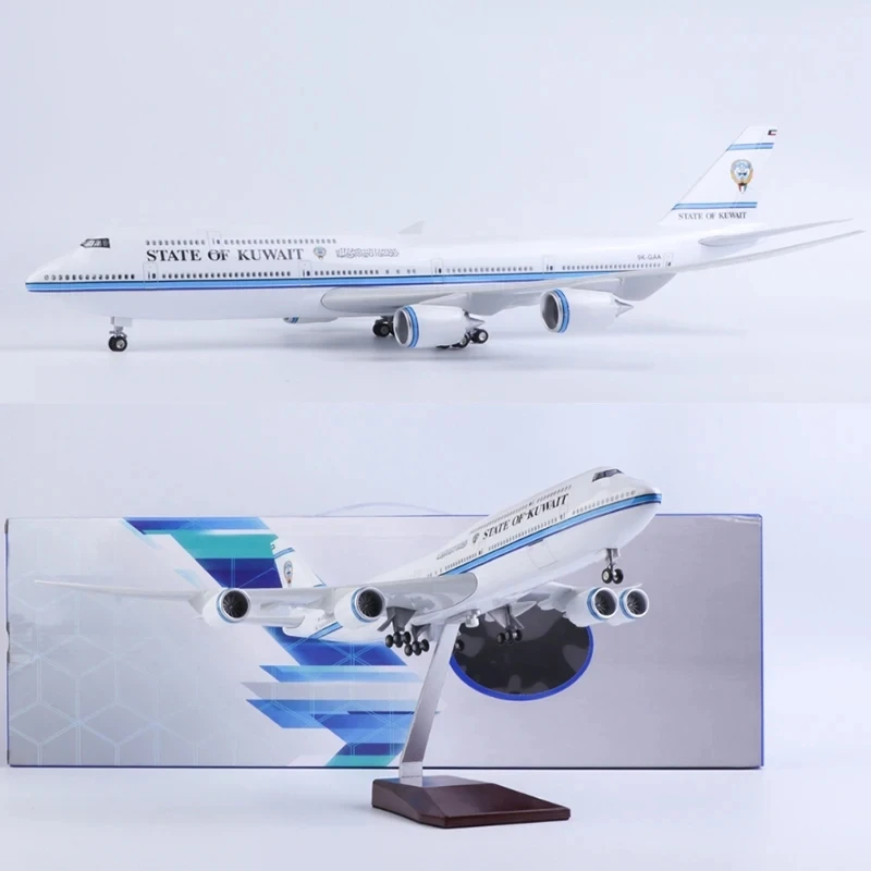 

47CM 1/150 Scale Airplane 747 B747 State of Kuwait Airline Model LED Light & Wheel Landing Gear Diecast Resin Plane Model Toy