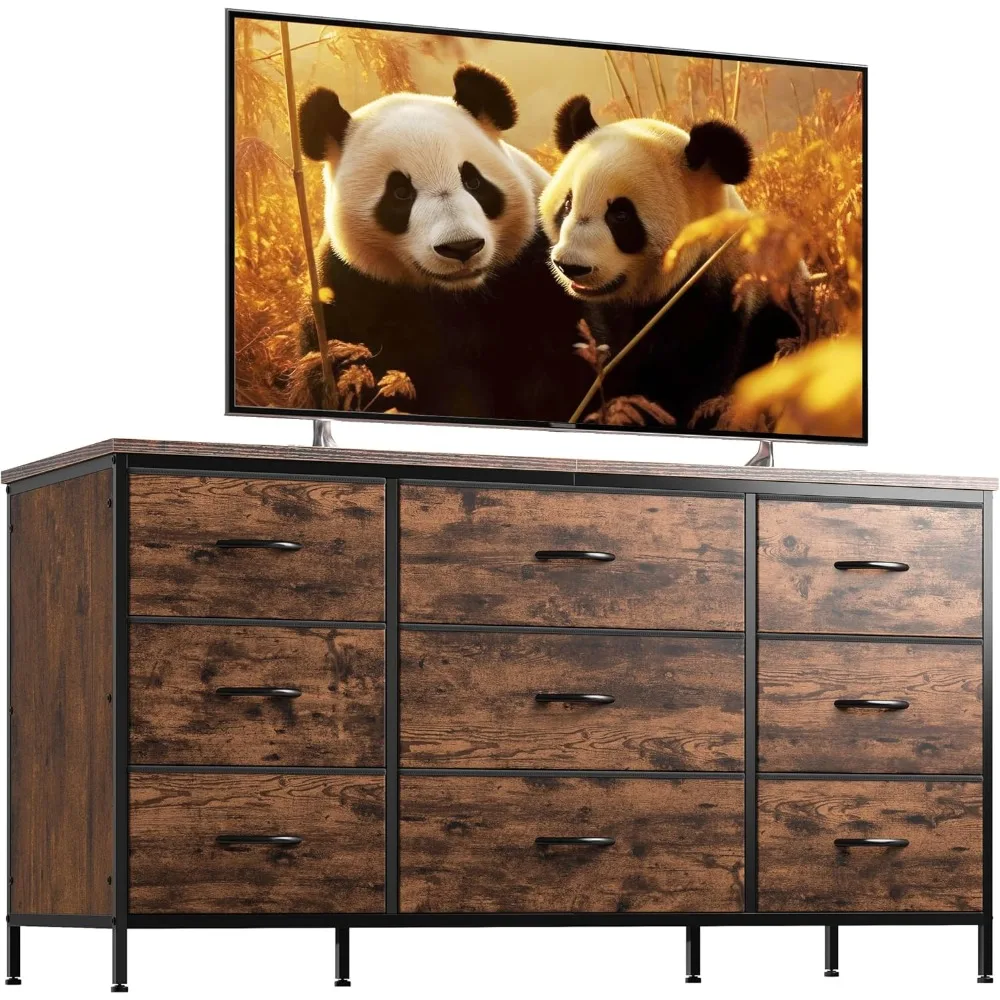 enhomee dresser for bedroom with 9 drawers, wide dresser tv stand for 55” tv stand for bedroom fabric dressers & chests of drawe