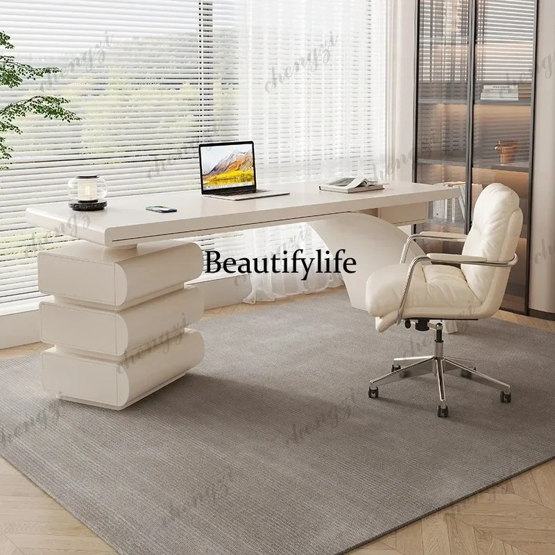 BBB   Cream-style Solid Wood Office Desk, Modern Small-sized Home Study Office Desk Light Luxury Computer Home Furniture