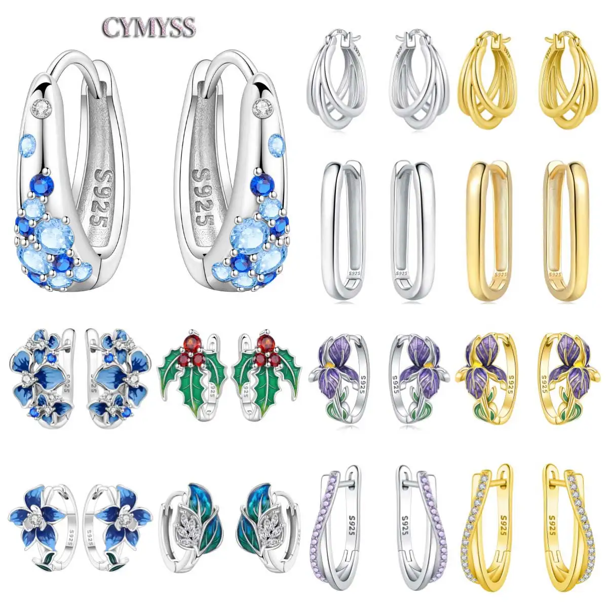 

Original 2025 NEW S925 Sterling Silver Gradient Blue Flowers Zircon Hoop Earrings Women Birthday Party Gift Versatile Earring