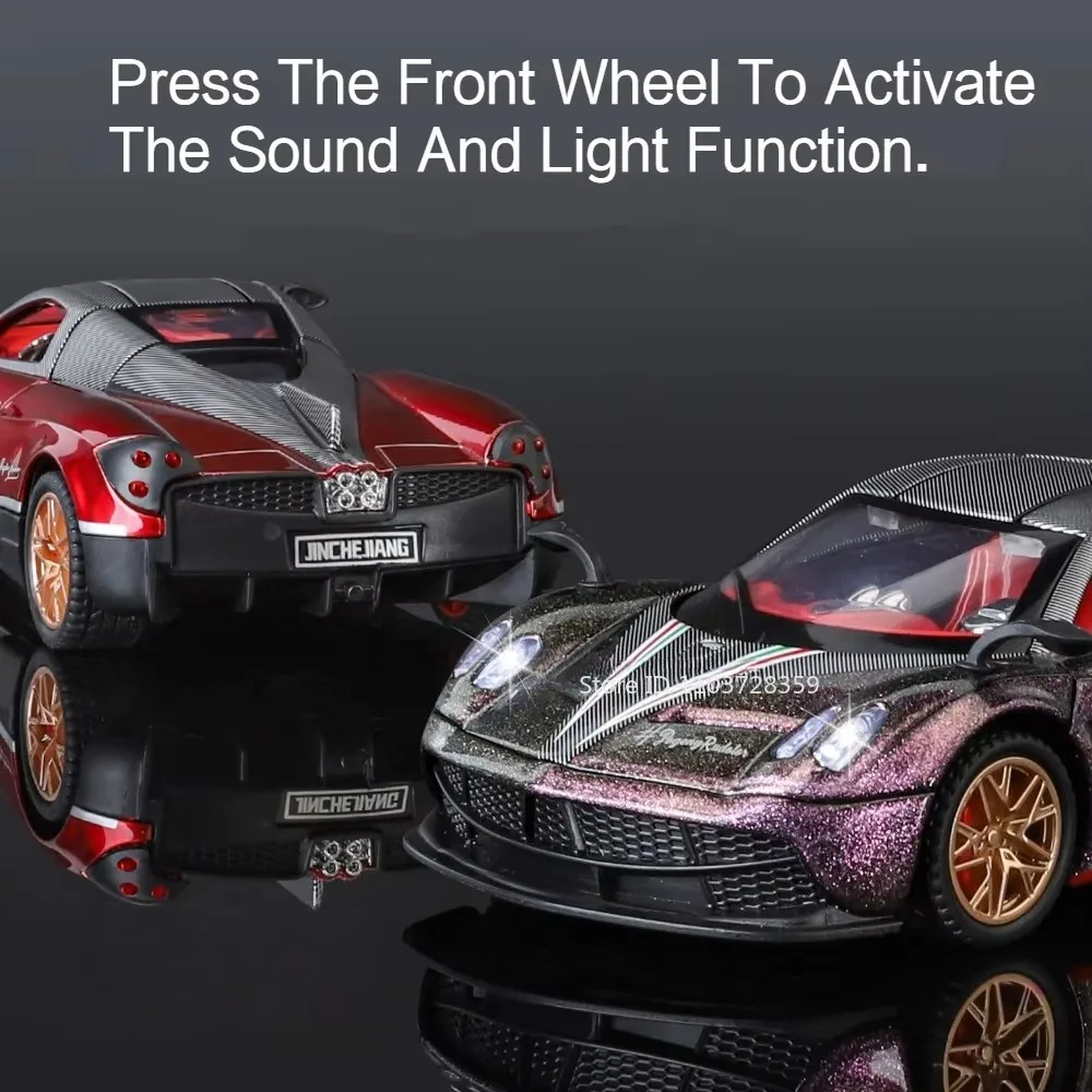 1:32 pagani vento deus modelo de carro esportivo brinquedos liga diecast huayra dinastia supercares som luz portas abertas puxar para trás meninos presentes