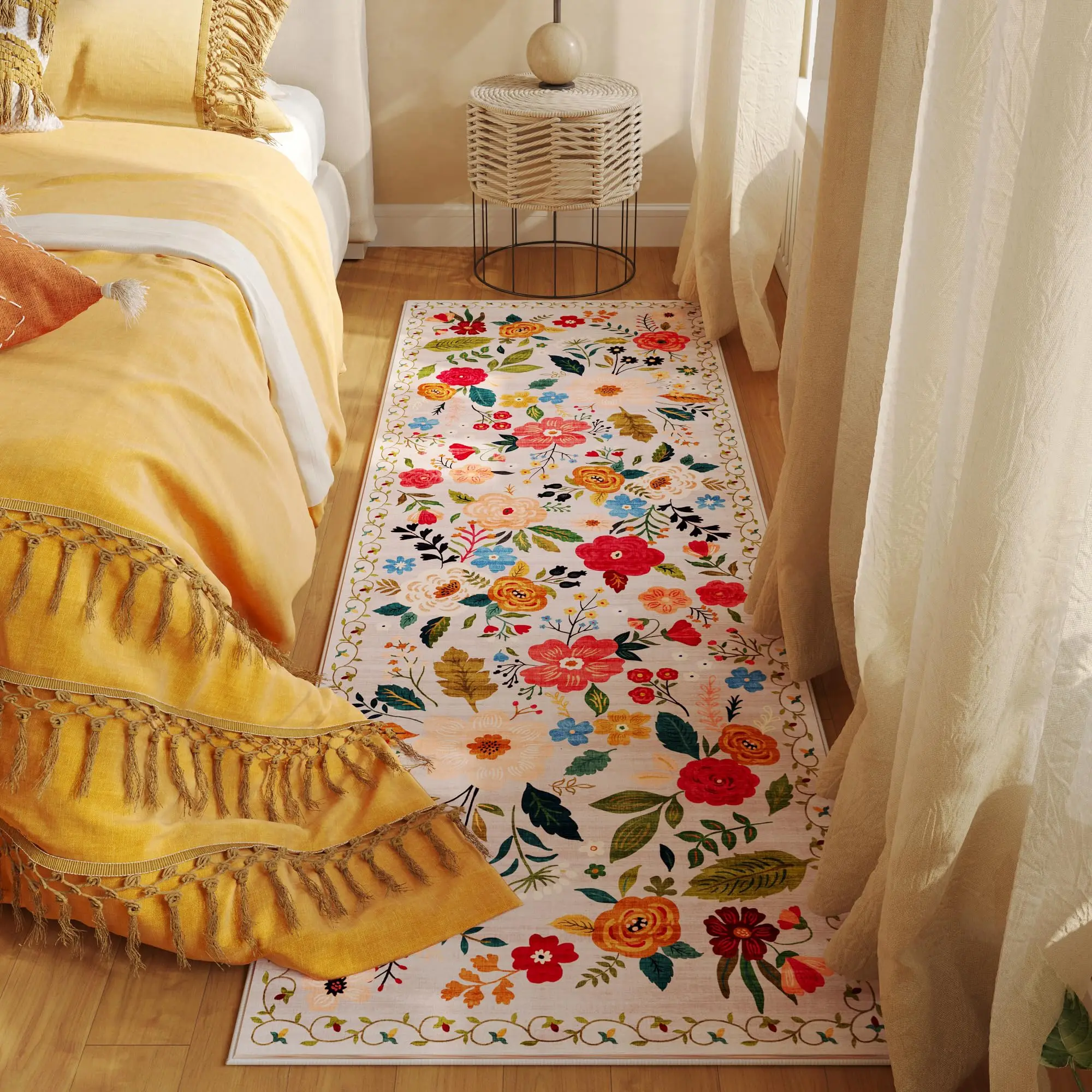 VIKAMA Runner Rug for Hallways Kitchen Non Slip Machine Washable Carpets with Rubber Backing Soft Floral Rugs for Kitchen Decor
