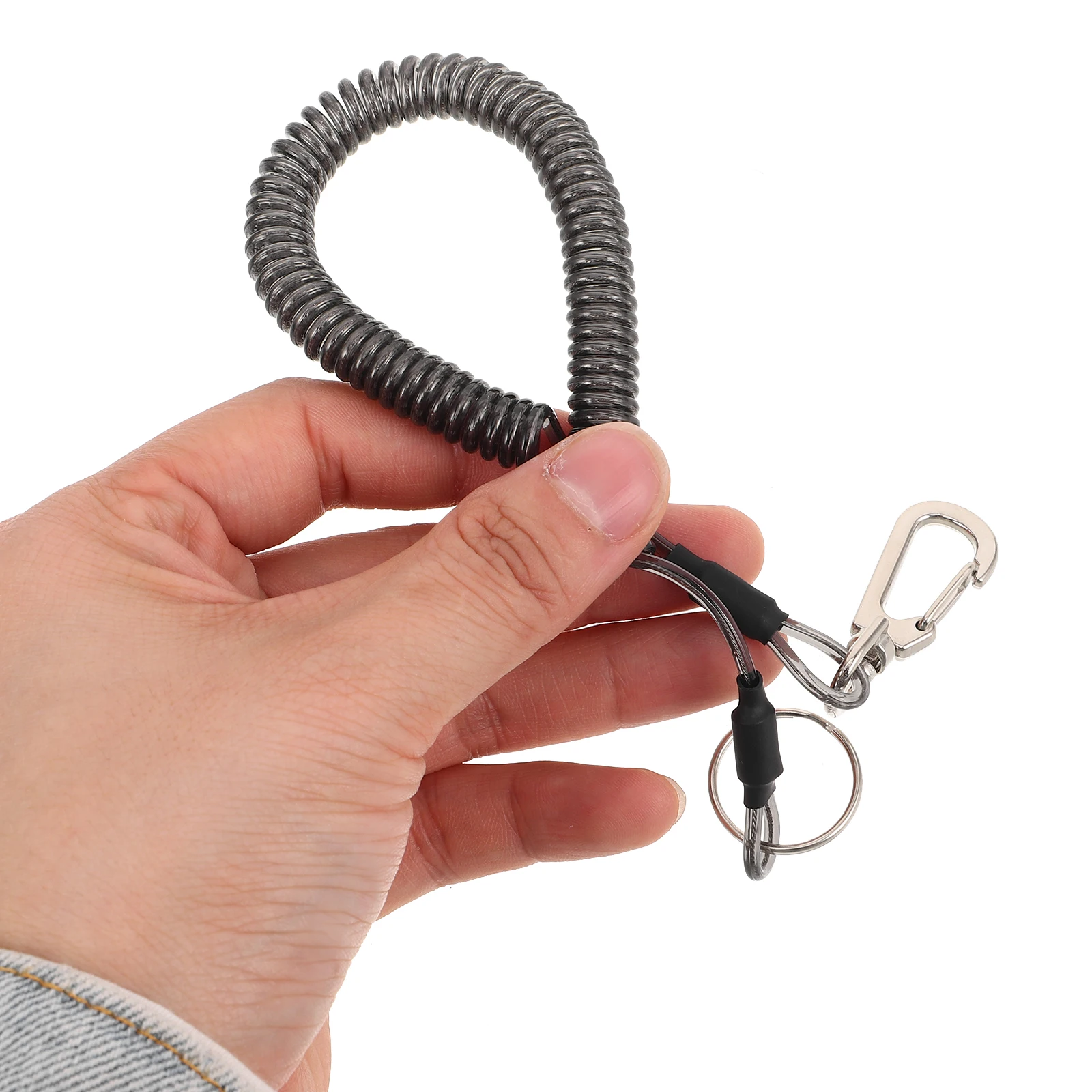 

3 Pcs Elastic Rope Coiled Lanyard with Keychain Fishing Tool Hook Boating Heavy Duty TPU Covered Steel Wire