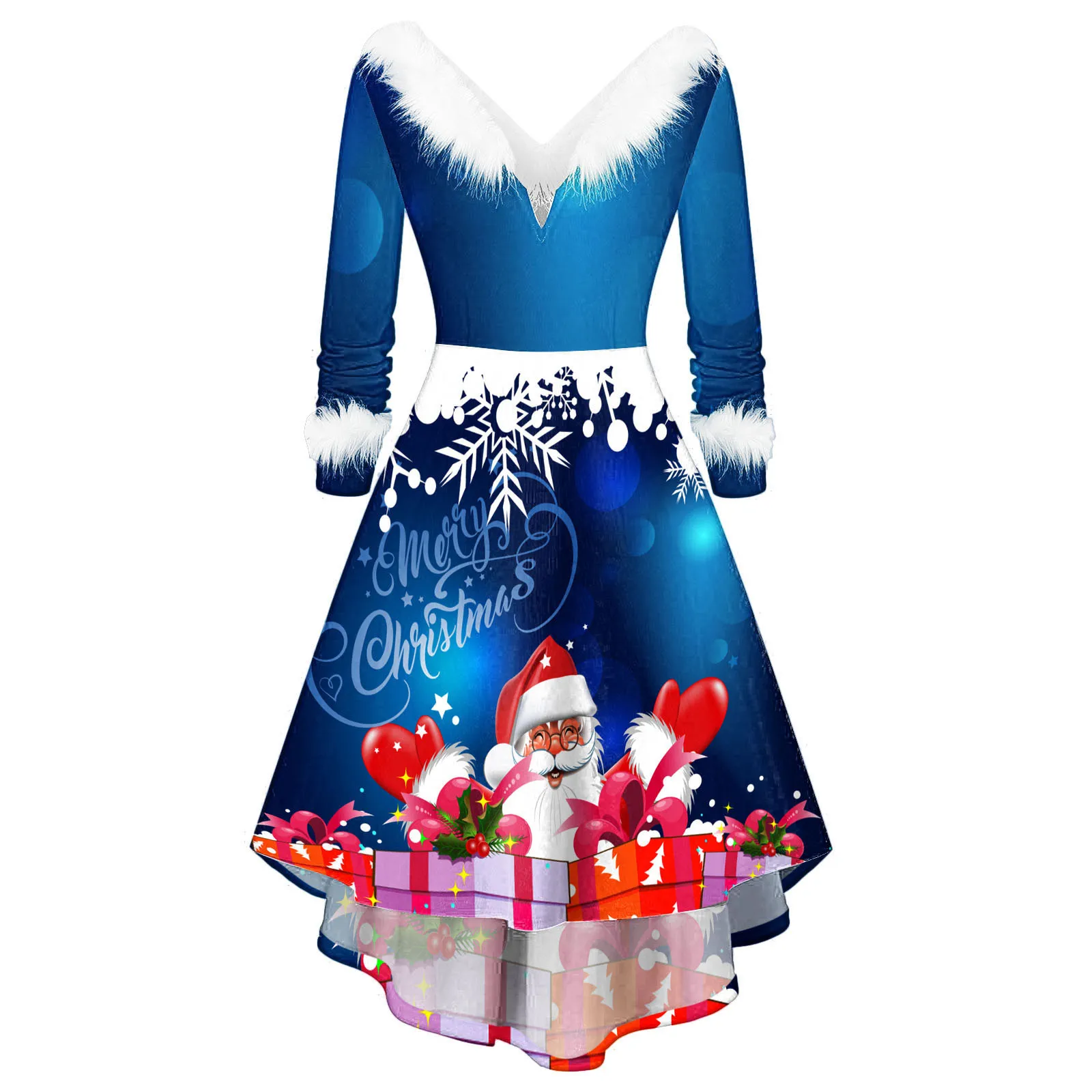 Elegant Party Dresses For Women 2024 New Year Christmas Christmas Tree Snowflake Santa Claus Elk Snow Print Sundress Xmas Gift