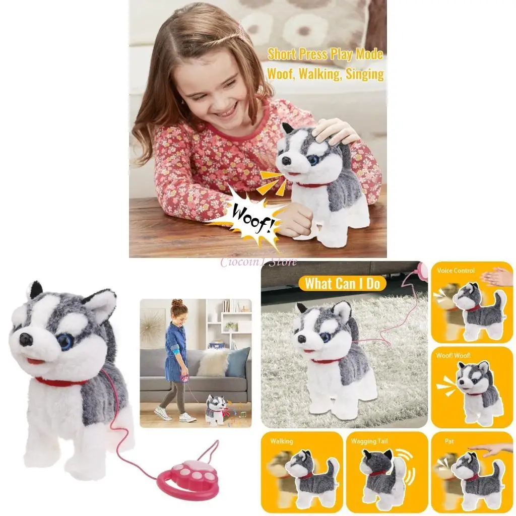 

Y1UB Электрическая поющая собака игрушка для собак Ходьба животное с поводной веревкой Говоря плюшевая игрушка для щенков