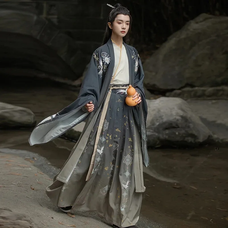 الجديد هانفو طوق الخصر وي جين نمط اللباس القديم قميص كبير الأكمام المطرزة زوجين اللون Hanfu