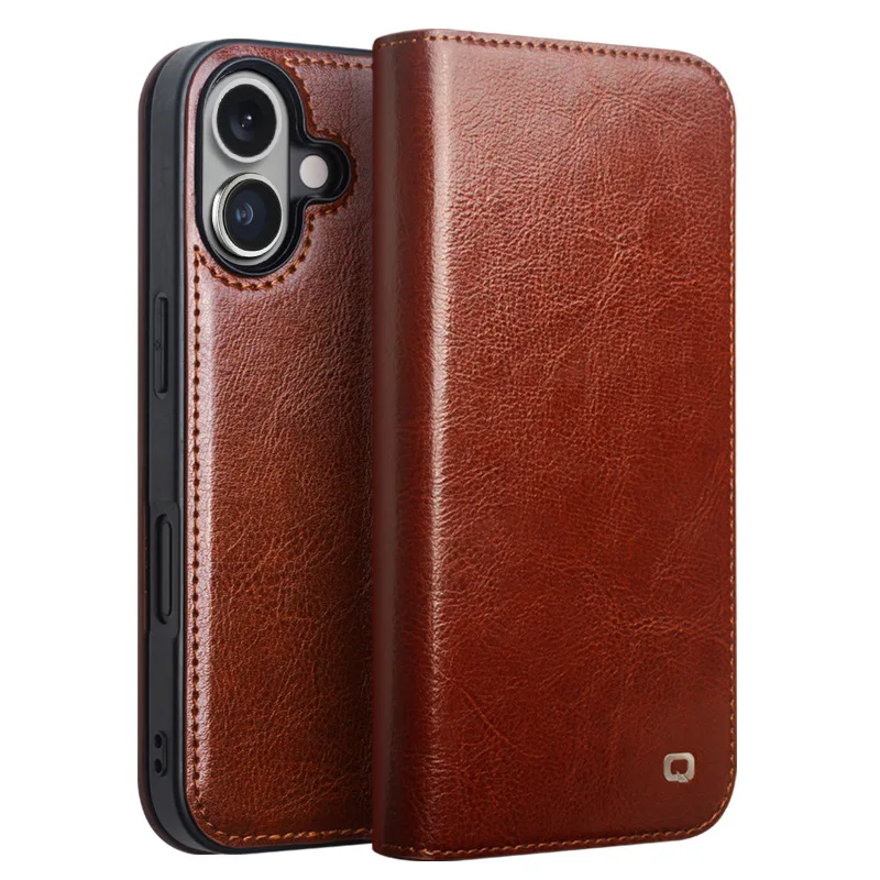 

Qialino for iPhone16promax 16 pro mobile phone case leather clamshell stand full cover protective cover card