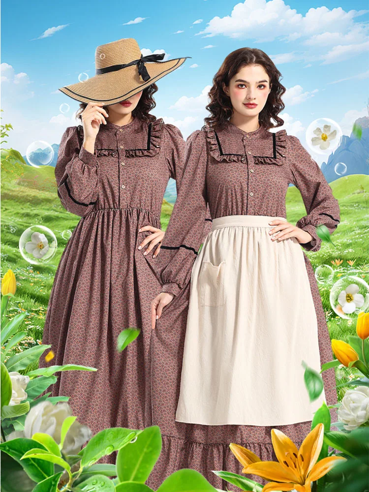 loween Costume andma per adulti Fata T Mamma Vestito Medievale Marrone Stampa floreale Dr Abbigliamento etnico da donna Spettacolo teatrale