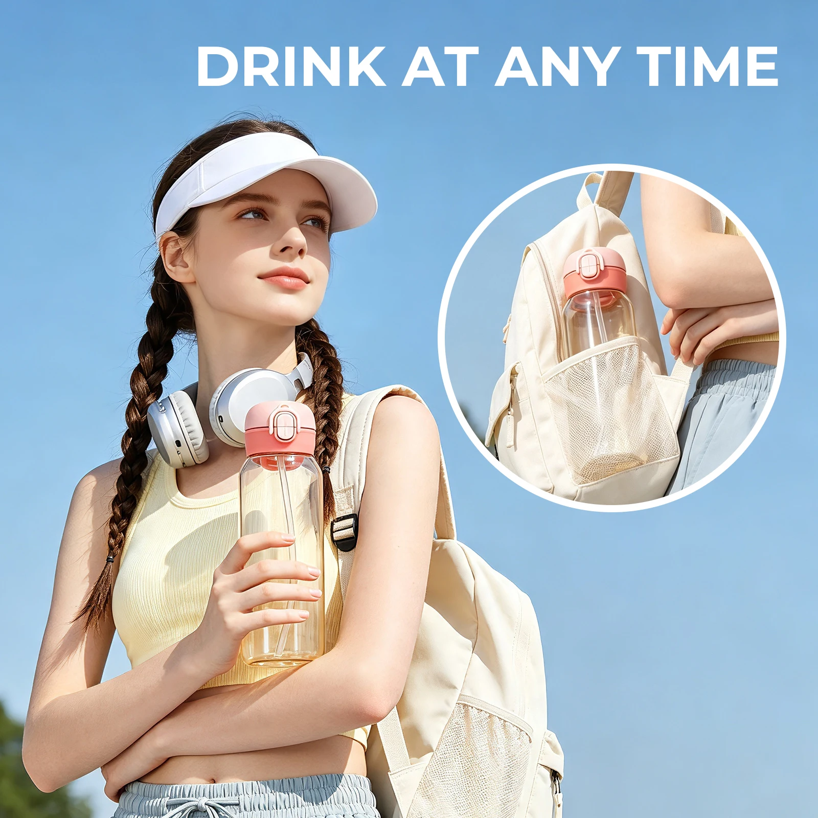 Unisex Small Size 14-27 oz Stylish Transparent Straw WaterBottle, BPA-Free, Durable, Lightweight, Leakproof, Washable,Dishwasher-Safe, Multiple Colors, Ideal for Gym, Hiking &Daily Use