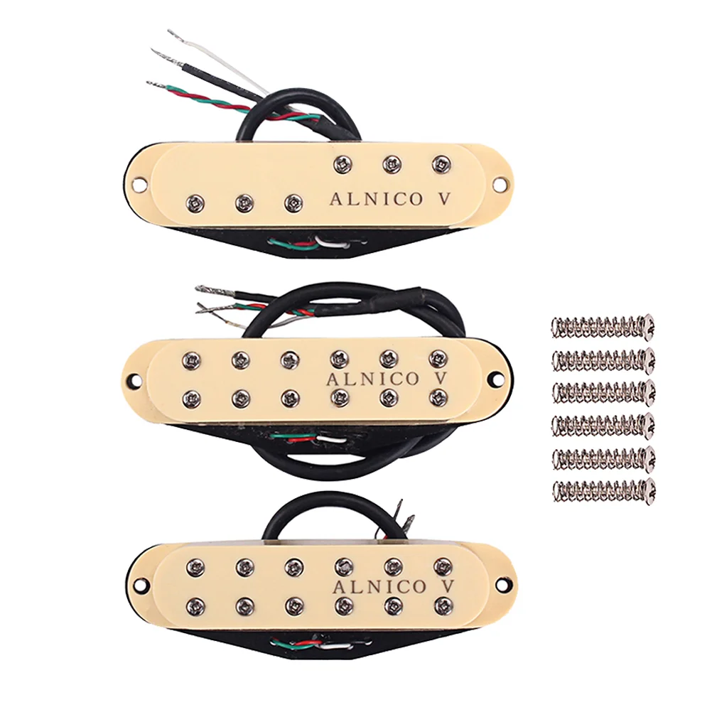 

Alnico V Single Coil Pickups Стандартный набор звукоснимателей из нержавеющей стали для шеи/среднего/моста для замены деталей электрогитары ST (кремово-желтого цвета)