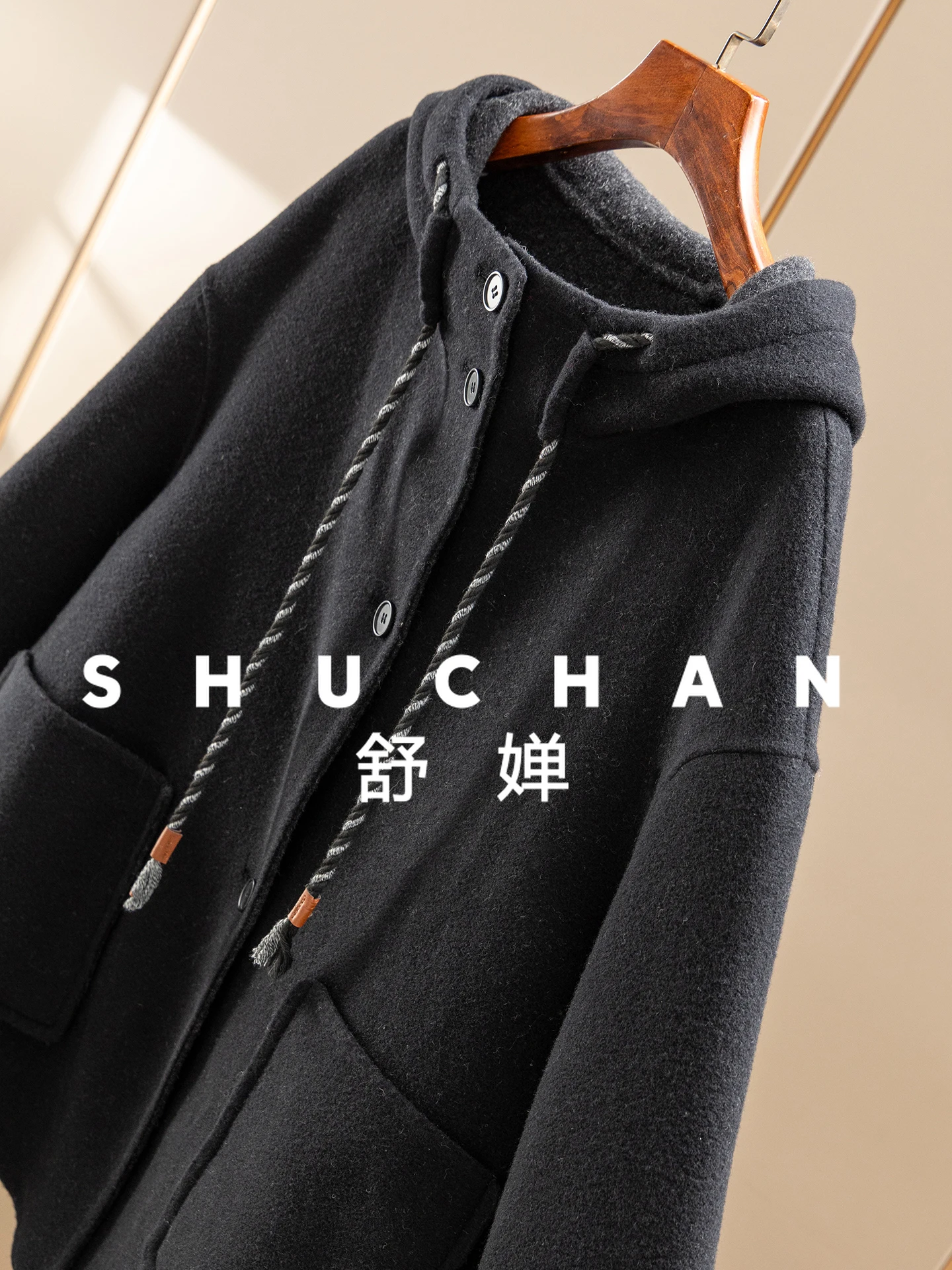 High-quality, French Luxury Cashmere Wool Double-sided Woolen Hooded Coat Women 99B3 Abrigo Invierno 2025 Para Mujer