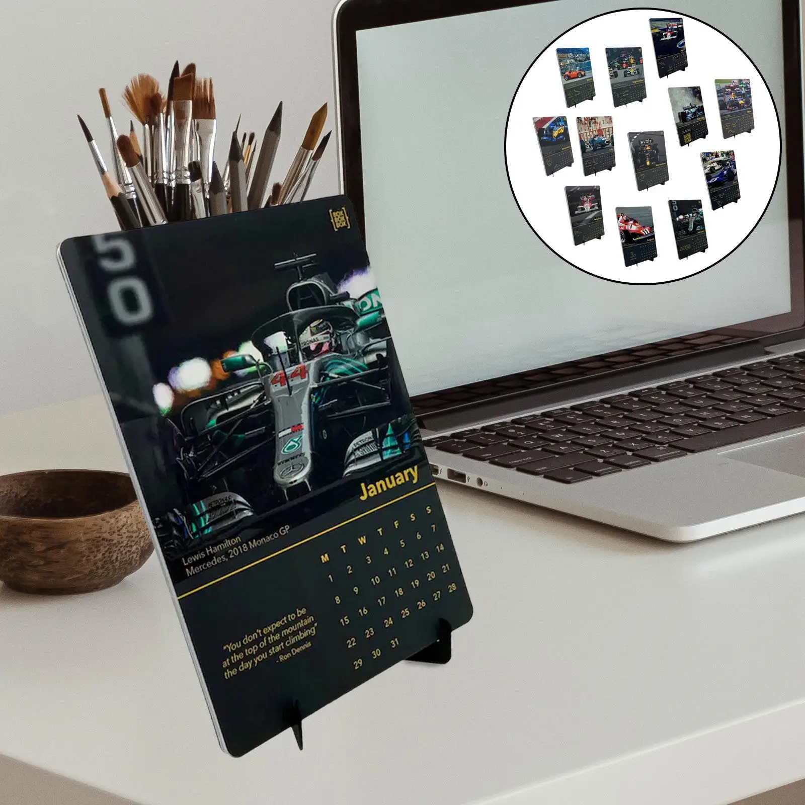 ปฏิทินตั้งโต๊ะปฏิทิน 2024 ของขวัญในร่มคอลเลกชันตารางกลาง F1 แข่งปฏิทินเครื่องประดับสำหรับห้องนั่งเล่นห้องนอน