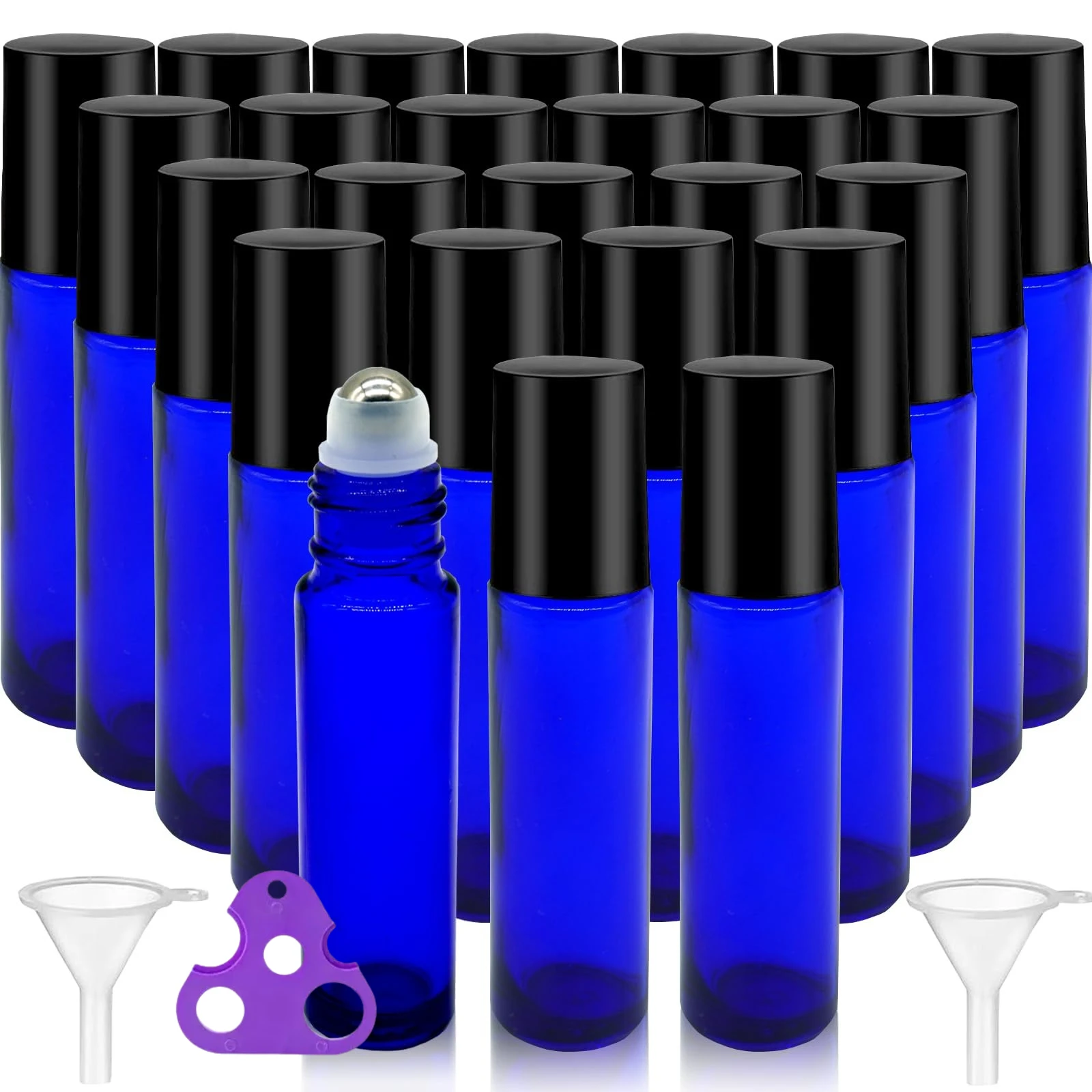 24pcs Glass Roll on Bottle 10ml Empty Essential Oil Roller Bottle with Stainless Steel Ball Opener Funnel Travel Accessories
