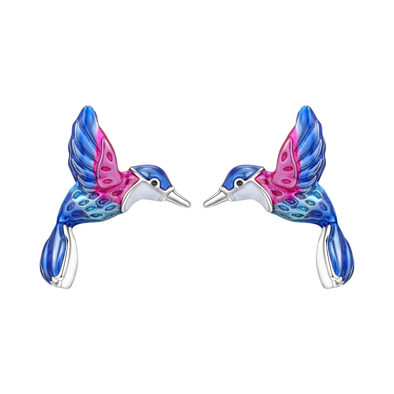 S925 Sterling Silver Colorful Hummingbird Stud Earring, Flower Moon Star Earring for Women Girls, Fashion Jewelry Birthday Gift