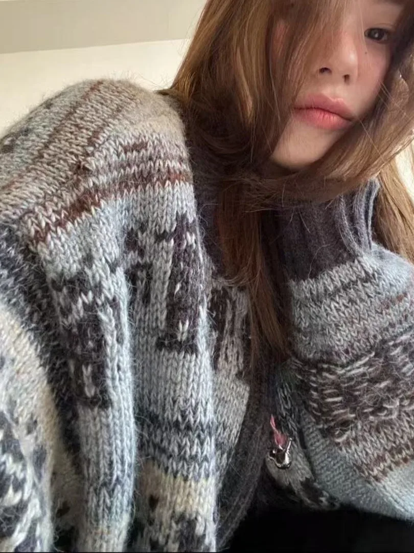 

Корейский свободный женский вязаный свитер, кардиган, волшебный остров, узор, вышивка, модный ленивый сле, полиэфирное волокно