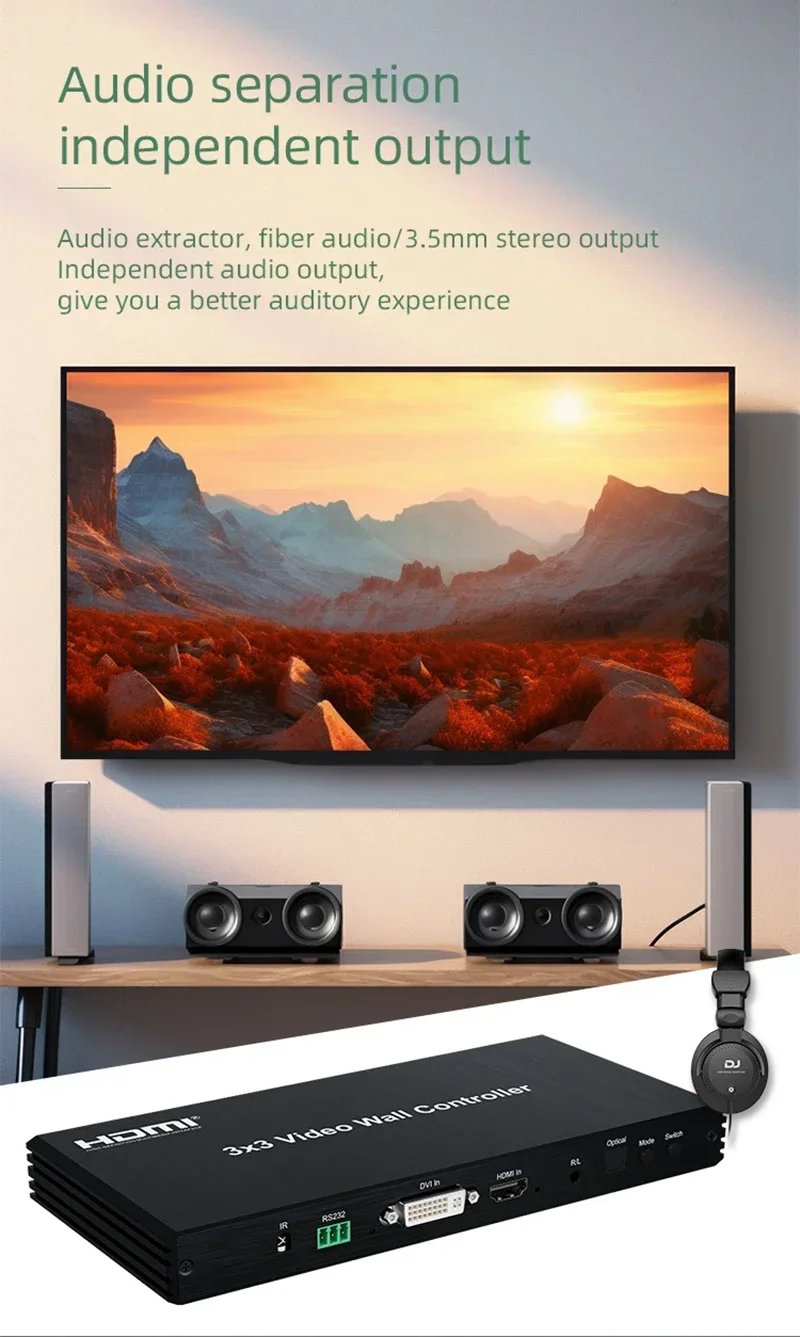 3x3 DVI HDMI Video Wall Controller 1080P 2x2 2x3 2x4 1x3 1x4 1x5 TV Wall Controller 9 Screen Splicing Processor TV Splicer Box
