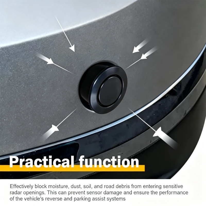Front and Rear Bumper Sensor Opening Covers, 30 Piece ABS Trim Set with Round Faces and Visible Side Gripping Points