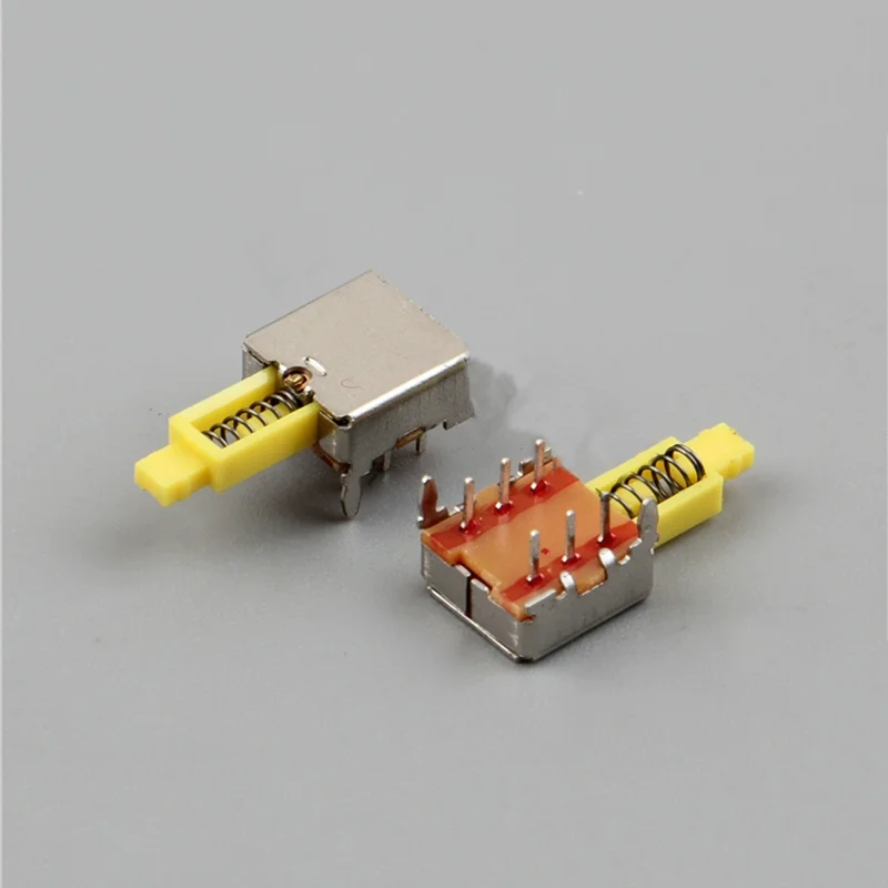 10pcs PS-22E50(2P2T) 6-pin horizontal plug-in pull switch PS22E02 Side pull side slide yellow handle