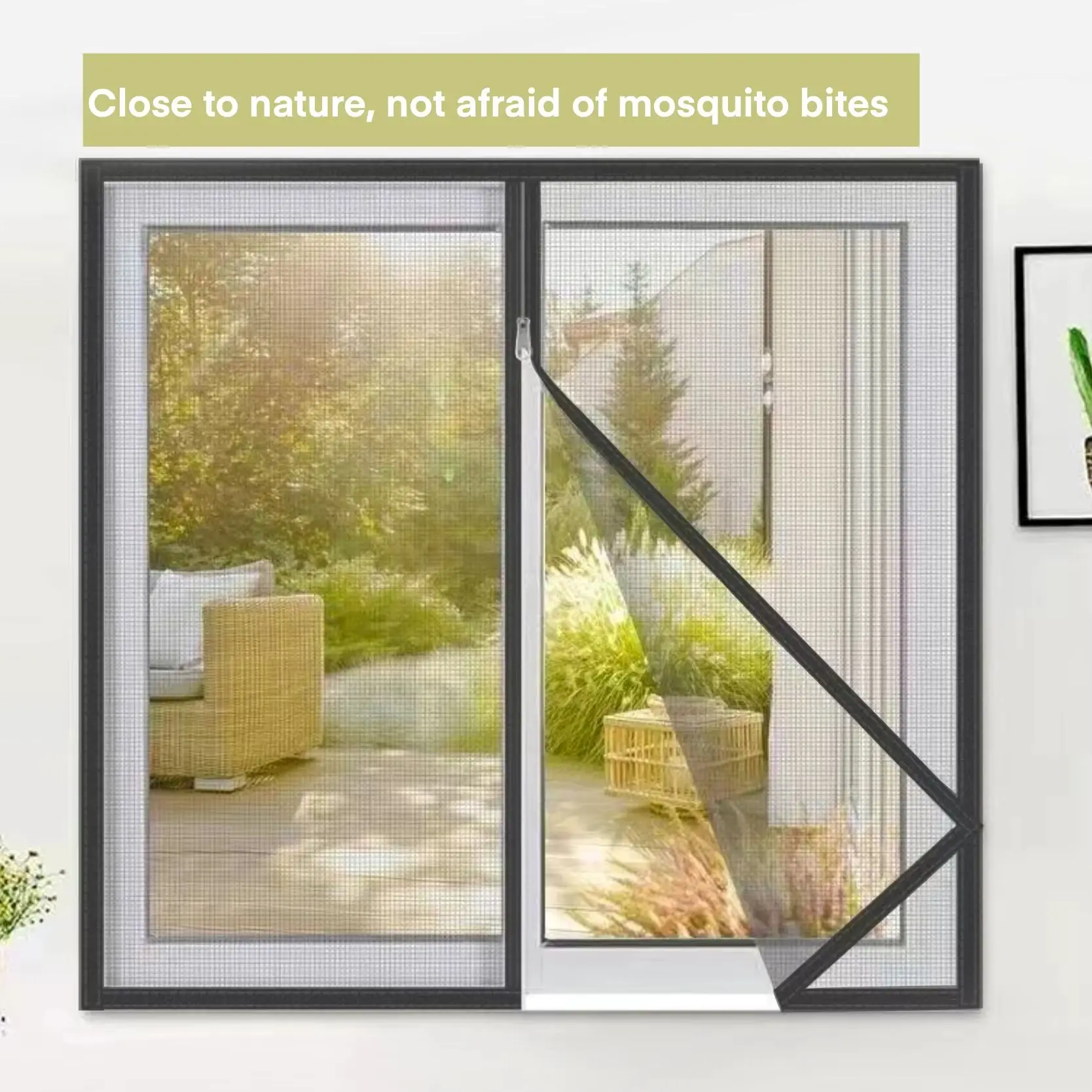 Summer home non perforated self-adhesive invisible curtain with full magnetic stripe, nano mosquito and cat repellent screen