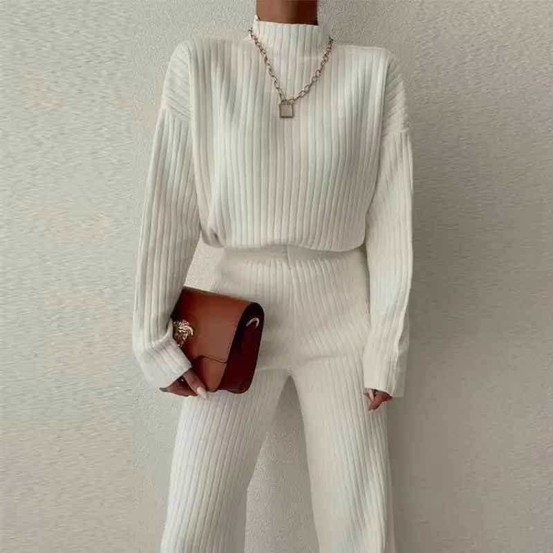 

Elegant Sweater Set 2025 Autumn and Winter Women's Loose Soft Waxy Knitted Fir Head Wide-leg Pants Two-piece Suit
