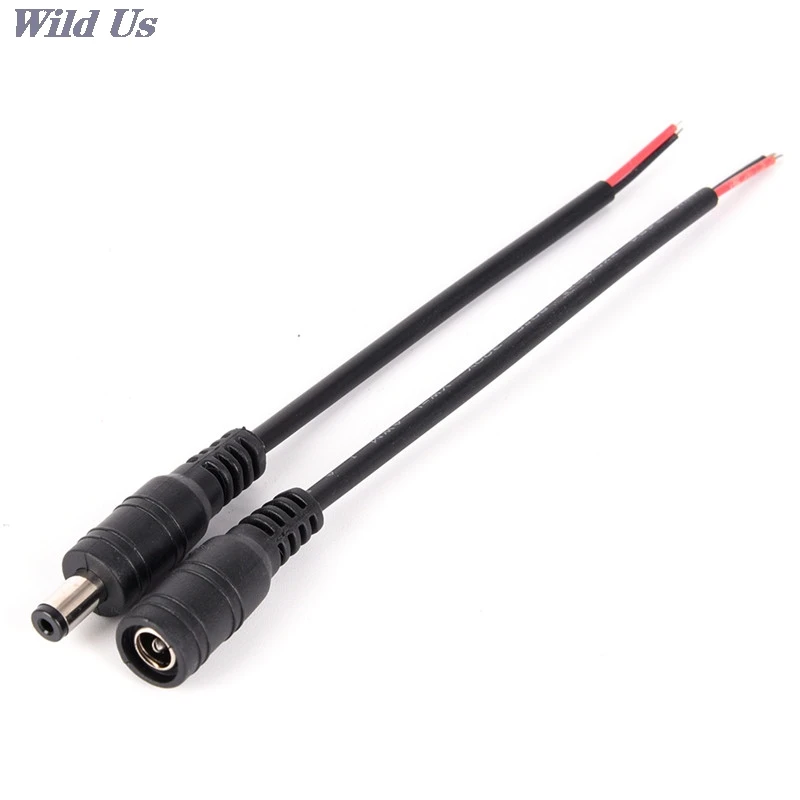 10 Pcs / lot Security Copper Wire 12V Male + Female DC Power Socket Jack Plug Connector Cable Wire 5.5*2.1MM