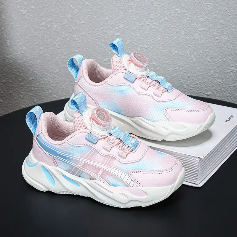 

2024 Spring and Summer Girls' Swivel Buckle Sneakers Mesh Breathable Running Shoes for Middle-aged and Older Children