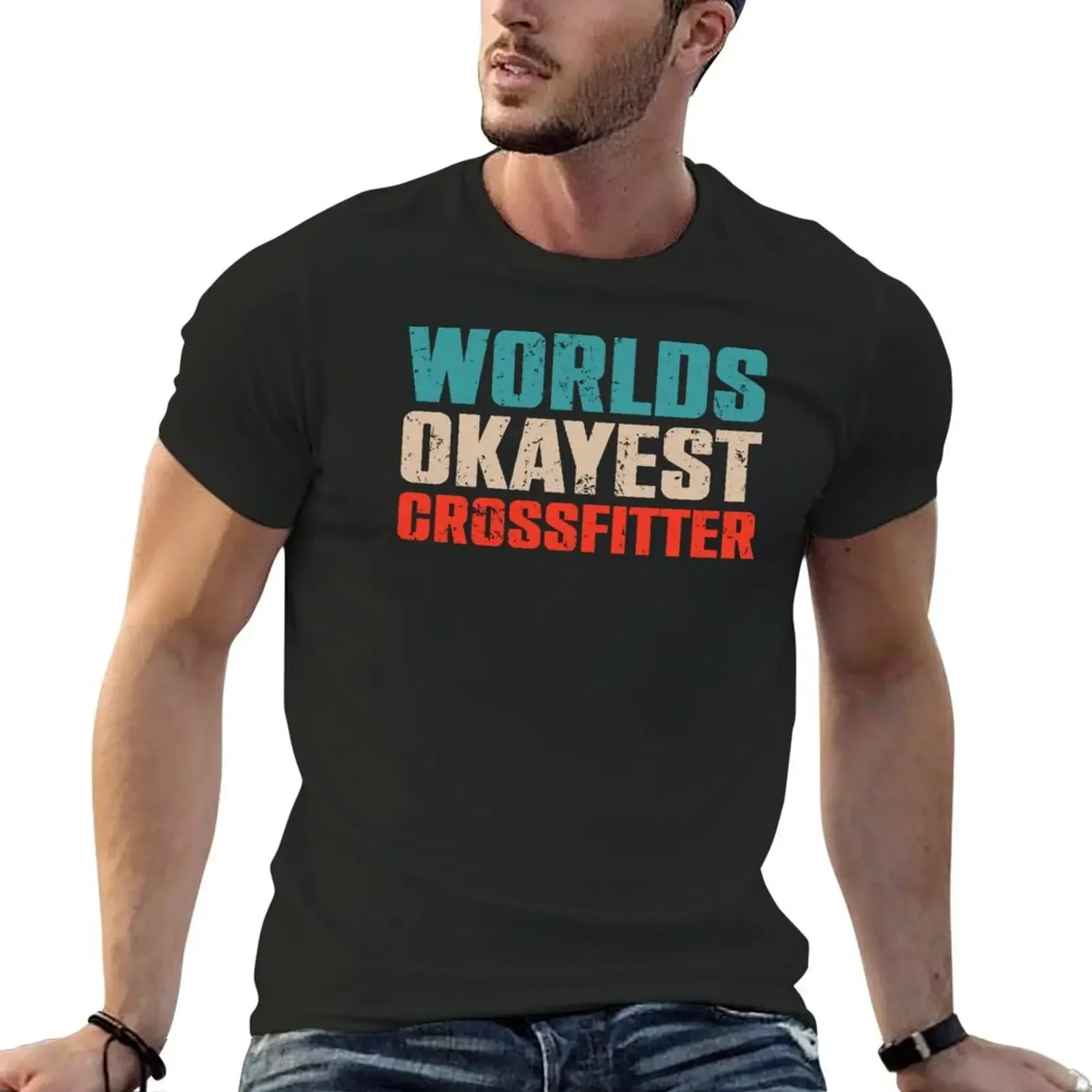 Worlds Okayest Crossfitter T-Shirt cotton graphic tees graphic tee shirt essential t shirt mens cotton t shirts