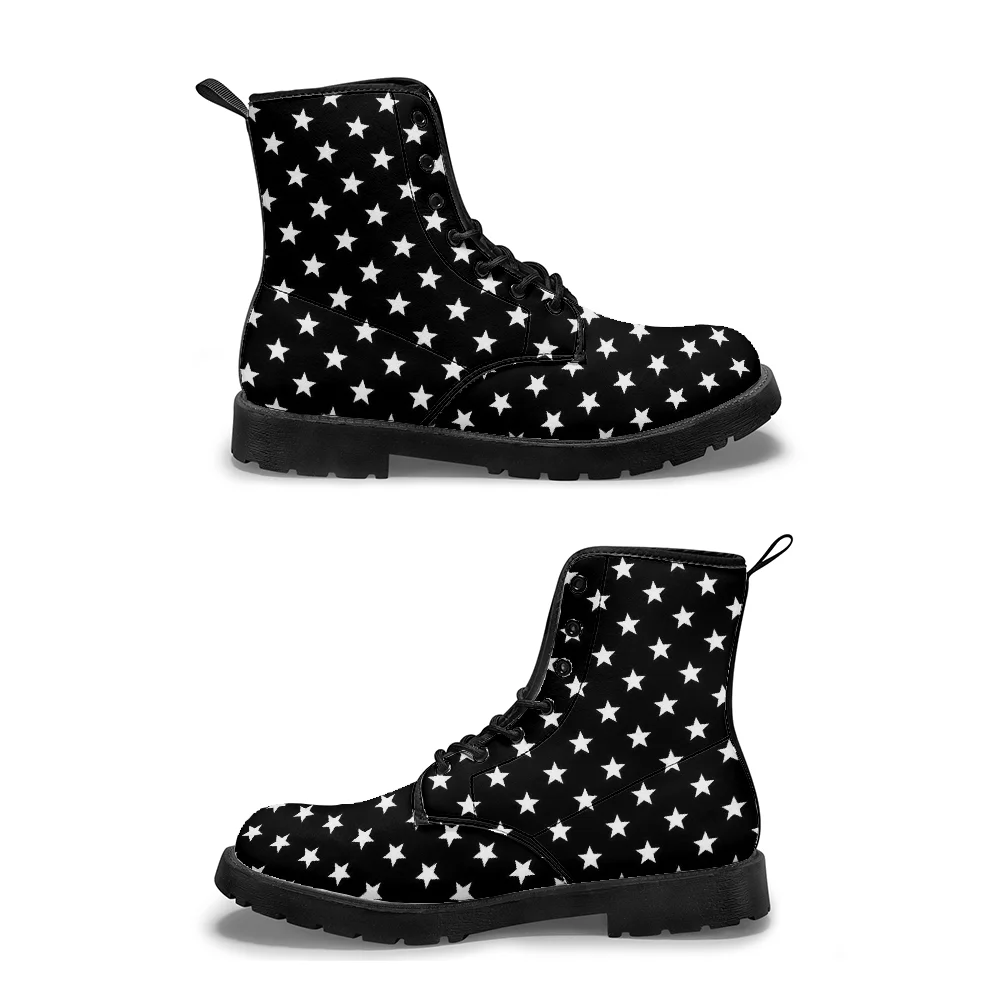 

Customizable star-print black mid-calf boots,casual and stylish streetwear boots for man and woman