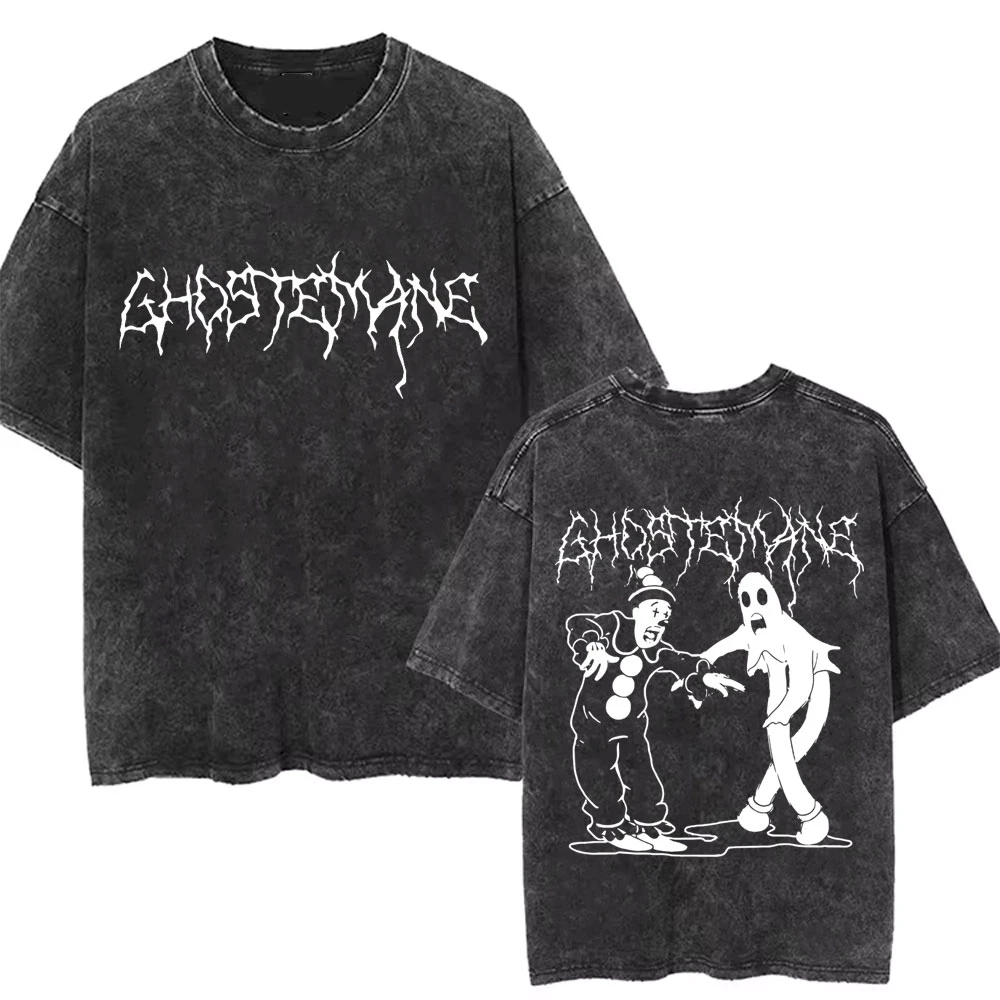 Camiseta lavada con estampado de Ghostemane para hombre, ropa informal gótica de gran tamaño, camisetas de Hip Hop Y2K Rap Rock Trap Metal