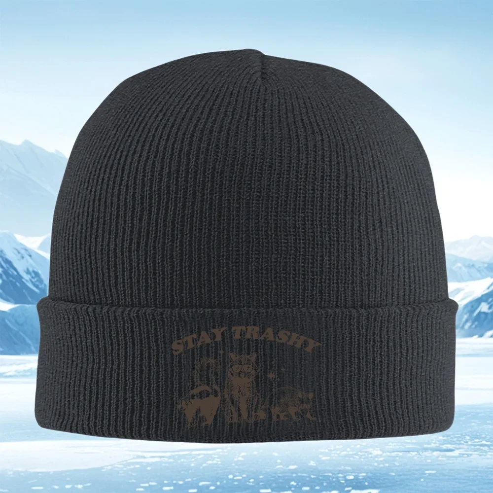 Animals wearing sunglasses,stay trashy Men Women Unisex Knitted Hat Beanie Pullover Cap Winter Thermal Warm Christmas Outdoor Cy