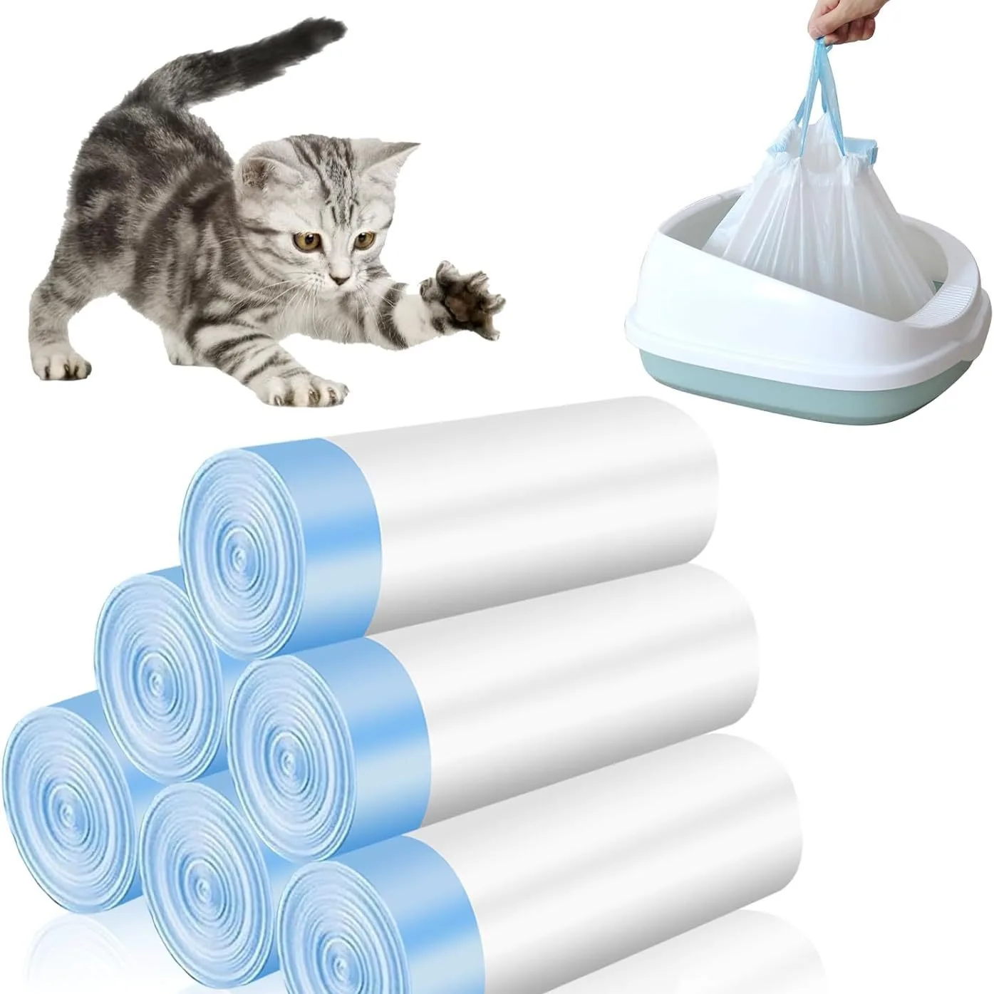 Tonepie selbstreinigende Katzentoilette, Kothoutel, Kordelzugverschluss für Tonepie, Katzentoilette, Heimtierbedarf, nur 10 Rollen Müllsäcke