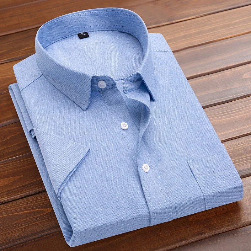 Oxford Men\'s Business Shirt Short-sleeved Pocket Large Size Suit Shirtclassic Classic White Blue Gray Navy Tees M-5XL