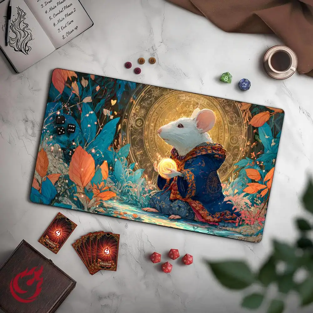 

Mysterious White Rat Mage MTG Playmat Magic Card Mat with Stitched Edge Non-Slip Durable Tabletop playmat Board Game Mat for TCG