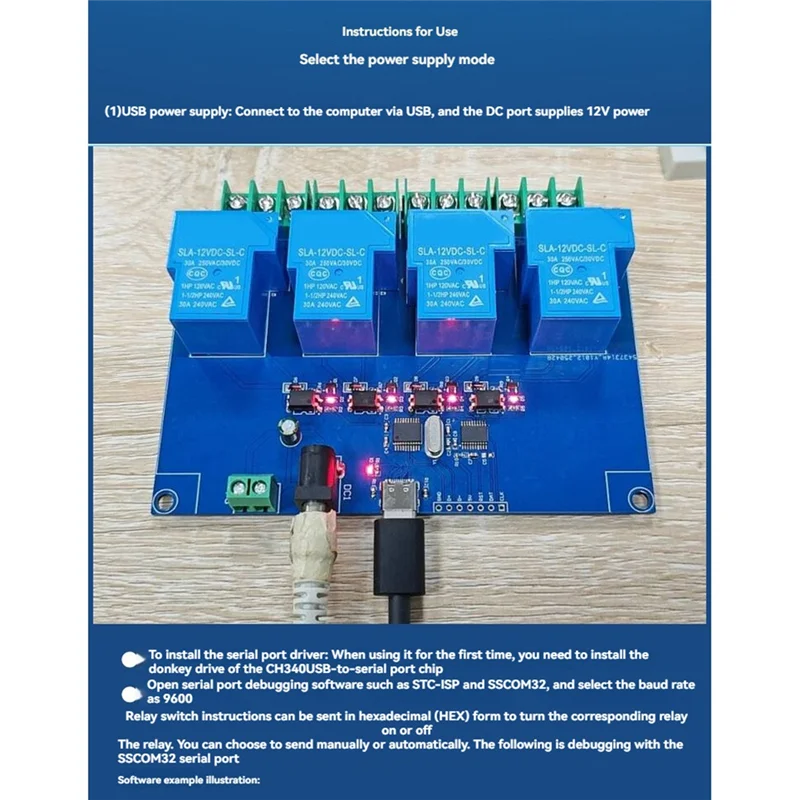 ABJF-4CH USB-relaismodule met behuizing 12V 30A USB-C relaismodule USB-computer seriële poort Intelligente bedieningsschakelaar