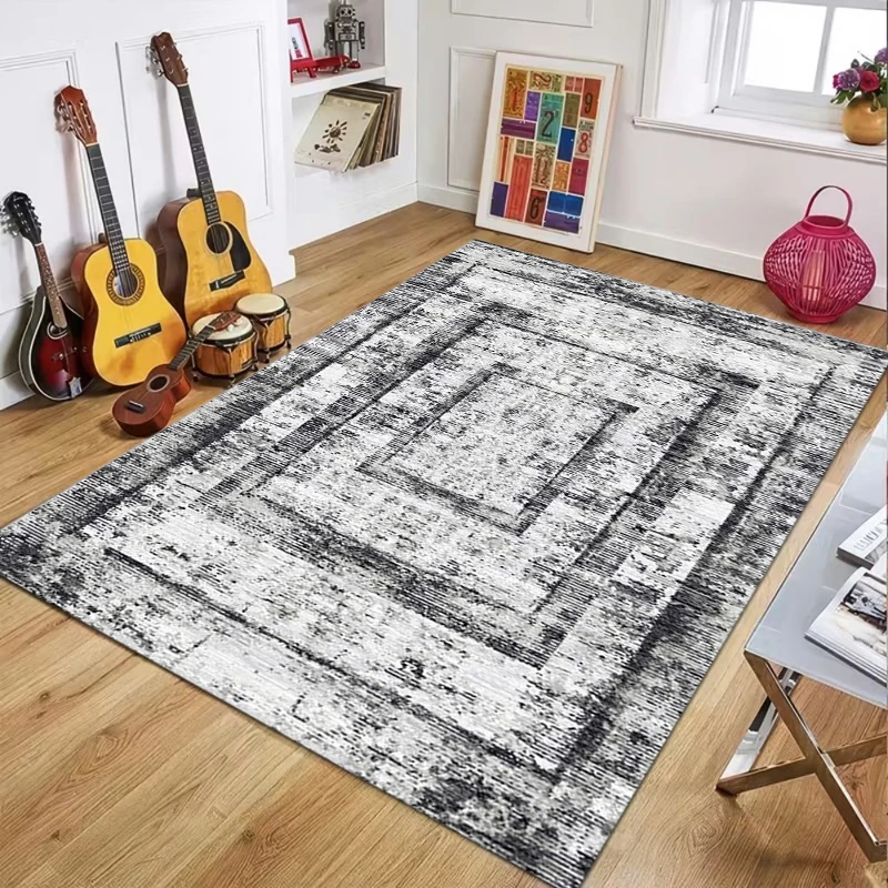 Retro Irregular Geometry Area Rug, Earth Tone Artistic Floor Mat for Living Room Bedroom, Sophisticated Interior Decor Carpet