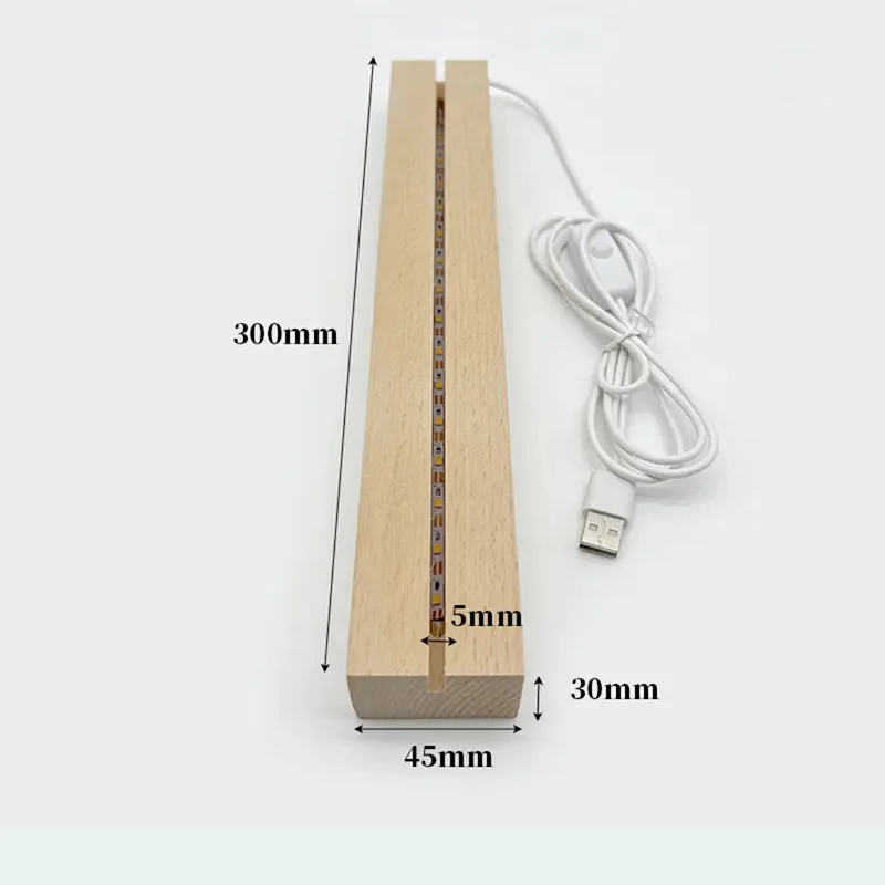 30cm Long Rectangular Wooden Led USB Light Display Base luminous Stand for Acrylic Plexiglass Resin Arts 3D Bedside Table Lamps