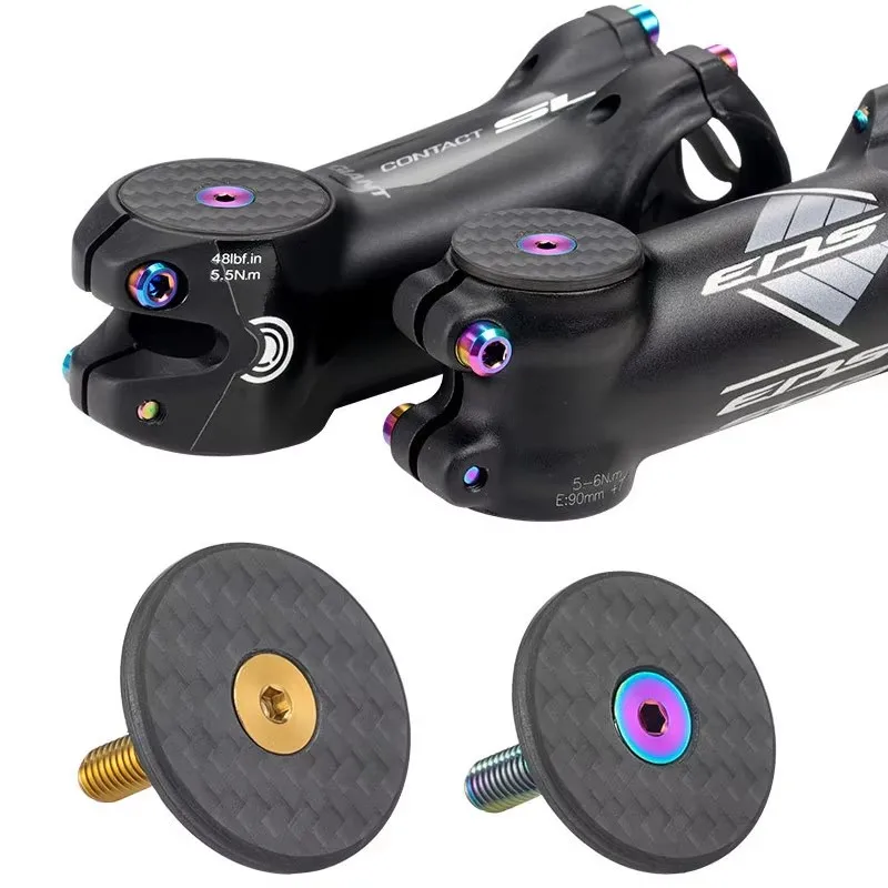 1PCS Bicycle Head Bowl Upper Cover Carbon Fiber Cap M6x35mm Titanium Screws Suitable for Mountain Bike 1-1/8
