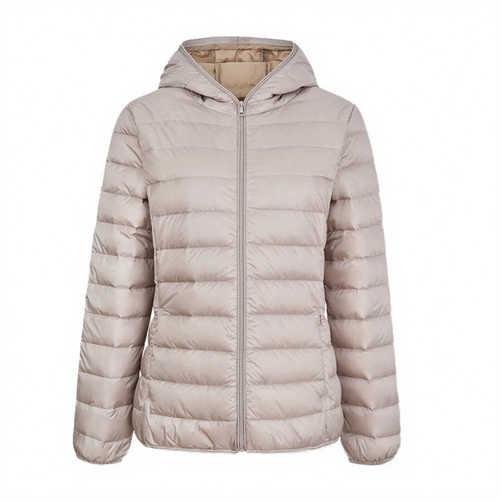 سترة نسائية للخريف والشتاء بسيطة بلون سادة وأكمام طويلة مع قلنسوة وسحاب كاجوال