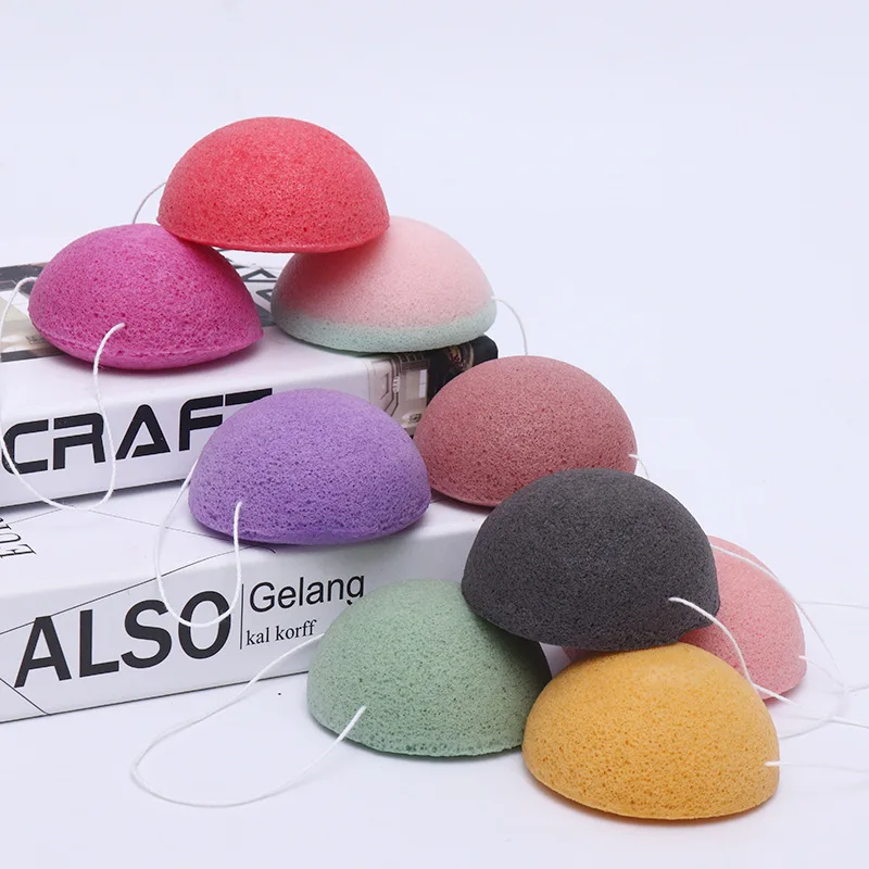 1Pc 繊維材料ラウンド洗顔角質除去剤洗顔クリーニングスポンジ洗顔パフこんにゃくクリーニングスポンジマルチカラー