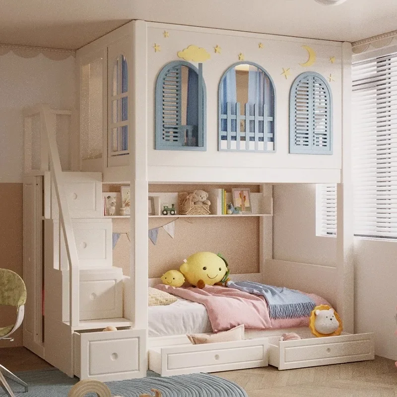 All solid wood boy children's bed up and down bunk bed small apartment high and low mother and child  arch slide double b