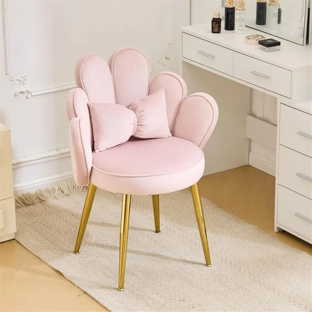 

Petal Makeup Vanity Chair with Back,lower Cute Girls Desk Chair Comy No Wheels,ern Dining Chair,Small Accent Chair with Adustabl