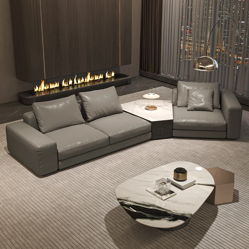 

Large apartment villa living room Italian minimalist leather sofa first floor