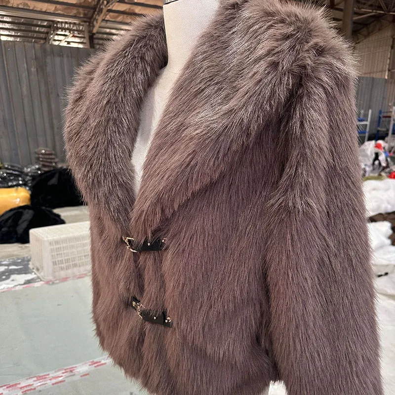 Women Imitation Fox Fur Faux Fur Elegance Women For Coat 2025 New Autumn Winter Turn Over Collar Fur Coat Faux Fox Fur Coat H518
