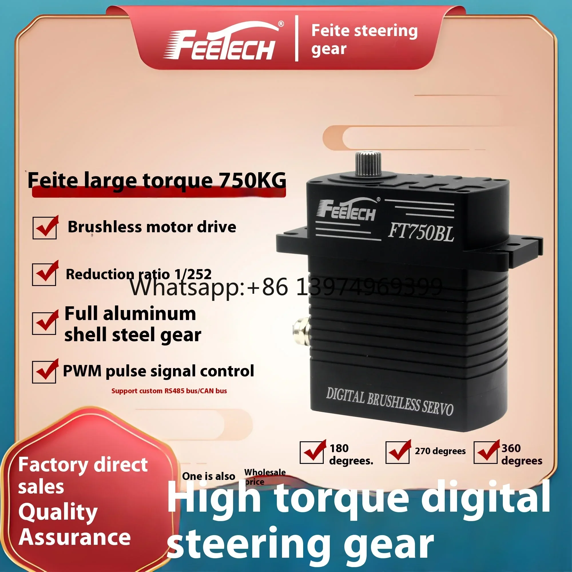 Feite 750kg Full Aluminum Shell 24V Digital 180 Degree Industrial Robot Arm High Torque Steering Metal RC Servos RC Parts Accs f