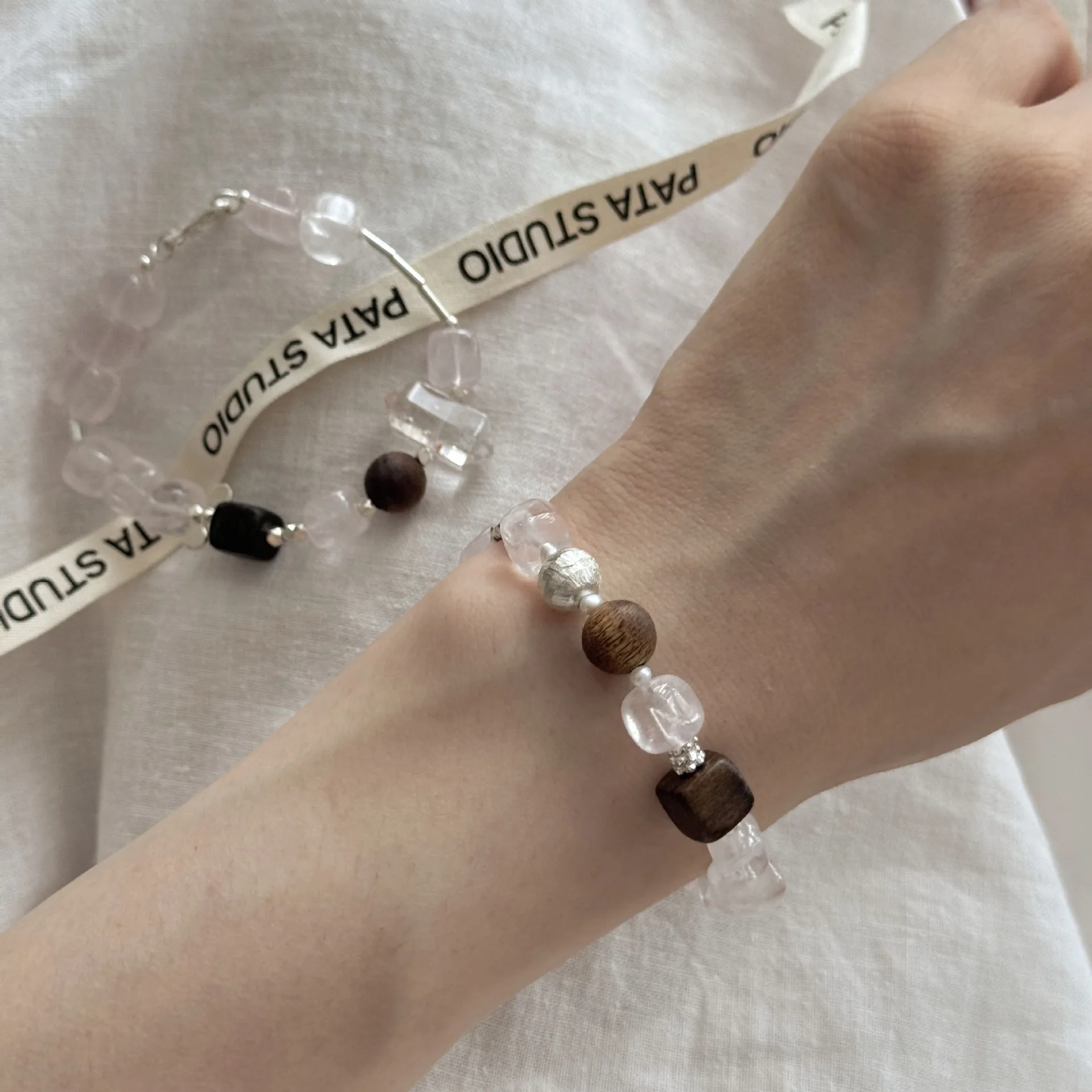 

Браслет шинуазри из розового кварца и бамбука ‌ Стерлингового серебра S925, соединительные трубки, деревянные бусины, цепочка унисекс премиум-класса, ювелирные изделия