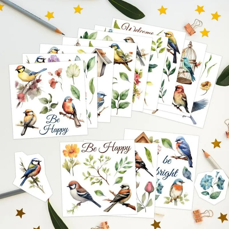 1Set 12 Sheets Bird Rub on Transfer Bird Birdhouse Rub on Transfer Stickers Spring Summer Rub on Decal Stickers for Wood Paper