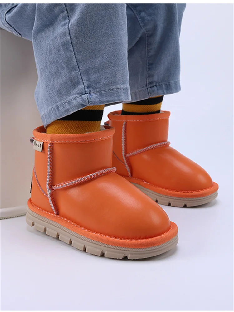 

Children's Waterproof Non-slip Snow Boots Girls Fashion Short Boots Bright Leather Warm Cotton Shoes Baby Winter Boots